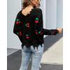 imagechouyatou Womens Cute Y2k Ripped Sweater Frayed VNeck LooseFit Floral Knitted Pullover Crop TopCherry Black