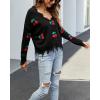 imagechouyatou Womens Cute Y2k Ripped Sweater Frayed VNeck LooseFit Floral Knitted Pullover Crop TopCherry Black
