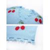 imagechouyatou Womens Cute Y2k Ripped Sweater Frayed VNeck LooseFit Floral Knitted Pullover Crop TopCherry Blue