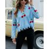 imagechouyatou Womens Cute Y2k Ripped Sweater Frayed VNeck LooseFit Floral Knitted Pullover Crop TopCherry Blue