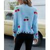 imagechouyatou Womens Cute Y2k Ripped Sweater Frayed VNeck LooseFit Floral Knitted Pullover Crop TopCherry Blue