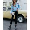 imagechouyatou Womens Cute Y2k Ripped Sweater Frayed VNeck LooseFit Floral Knitted Pullover Crop TopCherry Blue