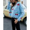 imagechouyatou Womens Cute Y2k Ripped Sweater Frayed VNeck LooseFit Floral Knitted Pullover Crop TopCherry Blue