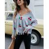 imagechouyatou Womens Cute Y2k Ripped Sweater Frayed VNeck LooseFit Floral Knitted Pullover Crop TopCherry Gray
