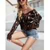 imagechouyatou Womens Cute Y2k Ripped Sweater Frayed VNeck LooseFit Floral Knitted Pullover Crop TopLeopard Coffee