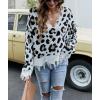 imagechouyatou Womens Cute Y2k Ripped Sweater Frayed VNeck LooseFit Floral Knitted Pullover Crop TopLeopard White