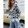 imagechouyatou Womens Cute Y2k Ripped Sweater Frayed VNeck LooseFit Floral Knitted Pullover Crop TopLeopard White