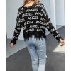 imagechouyatou Womens Cute Y2k Ripped Sweater Frayed VNeck LooseFit Floral Knitted Pullover Crop TopLetter Black