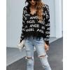 imagechouyatou Womens Cute Y2k Ripped Sweater Frayed VNeck LooseFit Floral Knitted Pullover Crop TopLetter Black