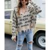 imagechouyatou Womens Cute Y2k Ripped Sweater Frayed VNeck LooseFit Floral Knitted Pullover Crop TopLetter Khaki