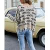 imagechouyatou Womens Cute Y2k Ripped Sweater Frayed VNeck LooseFit Floral Knitted Pullover Crop TopLetter Khaki