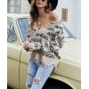 imagechouyatou Womens Cute Y2k Ripped Sweater Frayed VNeck LooseFit Floral Knitted Pullover Crop TopLetter Khaki