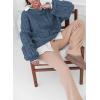 imagechouyatou Womens Fall Cable Knit Pullover Sweater Crewneck Loose Chunky Sweater Jumper TopsBlue