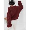 imagechouyatou Womens Fall Cable Knit Pullover Sweater Crewneck Loose Chunky Sweater Jumper TopsBrick Red