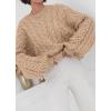 imagechouyatou Womens Fall Cable Knit Pullover Sweater Crewneck Loose Chunky Sweater Jumper TopsCamel