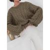 imagechouyatou Womens Fall Cable Knit Pullover Sweater Crewneck Loose Chunky Sweater Jumper TopsGreenish Khaki