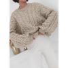 imagechouyatou Womens Fall Cable Knit Pullover Sweater Crewneck Loose Chunky Sweater Jumper TopsKhaki