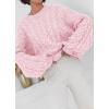 imagechouyatou Womens Fall Cable Knit Pullover Sweater Crewneck Loose Chunky Sweater Jumper TopsPink