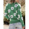 imagechouyatou Womens Fall Cute Floral Polo Collared Sweater 12 Zip Up Fuzzy Jacquard Knit Pullover Jumper TopsGreen