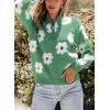 imagechouyatou Womens Fall Cute Floral Polo Collared Sweater 12 Zip Up Fuzzy Jacquard Knit Pullover Jumper TopsGreen