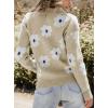 imagechouyatou Womens Fall Cute Floral Polo Collared Sweater 12 Zip Up Fuzzy Jacquard Knit Pullover Jumper TopsKhaki