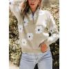 imagechouyatou Womens Fall Cute Floral Polo Collared Sweater 12 Zip Up Fuzzy Jacquard Knit Pullover Jumper TopsKhaki