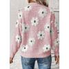 imagechouyatou Womens Fall Cute Floral Polo Collared Sweater 12 Zip Up Fuzzy Jacquard Knit Pullover Jumper TopsPink