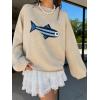 imagechouyatou Womens Fall Graphic Chunky Knit Pullover Sweater Cute Y2K Curled Crewneck Oversized Sweater TopBeige