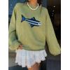 imagechouyatou Womens Fall Graphic Chunky Knit Pullover Sweater Cute Y2K Curled Crewneck Oversized Sweater TopGreen