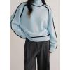 imagechouyatou Womens Fall Turtleneck Sweater Contrast Ribbed Knit Jumper Pullover Tops Casual Loose KnitwearLight Blue