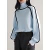 imagechouyatou Womens Fall Turtleneck Sweater Contrast Ribbed Knit Jumper Pullover Tops Casual Loose KnitwearLight Blue