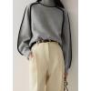 imagechouyatou Womens Fall Turtleneck Sweater Contrast Ribbed Knit Jumper Pullover Tops Casual Loose KnitwearLight Grey