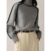 imagechouyatou Womens Fall Turtleneck Sweater Contrast Ribbed Knit Jumper Pullover Tops Casual Loose KnitwearLight Grey