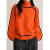imagechouyatou Womens Fall Turtleneck Sweater Contrast Ribbed Knit Jumper Pullover Tops Casual Loose KnitwearOrange
