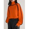 imagechouyatou Womens Fall Turtleneck Sweater Contrast Ribbed Knit Jumper Pullover Tops Casual Loose KnitwearOrange