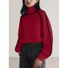 imagechouyatou Womens Fall Turtleneck Sweater Contrast Ribbed Knit Jumper Pullover Tops Casual Loose KnitwearRed