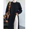 imagechouyatou Womens Sexy High Slit Long Sweaters Casual Crewneck Slouchy Tunic Sweater Pullover Knit Jumper TopsBlack