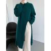 imagechouyatou Womens Sexy High Slit Long Sweaters Casual Crewneck Slouchy Tunic Sweater Pullover Knit Jumper TopsBlackish Green