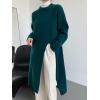 imagechouyatou Womens Sexy High Slit Long Sweaters Casual Crewneck Slouchy Tunic Sweater Pullover Knit Jumper TopsBlackish Green