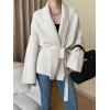 imagechouyatou Womens Shawl Collar Open Front Sweater Cardigan Chunky Knit Kimono Coat Outerwear with BeltBeige