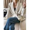 imagechouyatou Womens Shawl Collar Open Front Sweater Cardigan Chunky Knit Kimono Coat Outerwear with BeltBeige