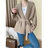 imagechouyatou Womens Shawl Collar Open Front Sweater Cardigan Chunky Knit Kimono Coat Outerwear with BeltCoffee