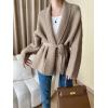 imagechouyatou Womens Shawl Collar Open Front Sweater Cardigan Chunky Knit Kimono Coat Outerwear with BeltCoffee