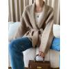 imagechouyatou Womens Shawl Collar Open Front Sweater Cardigan Chunky Knit Kimono Coat Outerwear with BeltCoffee