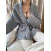 imagechouyatou Womens Shawl Collar Open Front Sweater Cardigan Chunky Knit Kimono Coat Outerwear with BeltGrey