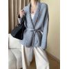 imagechouyatou Womens Shawl Collar Open Front Sweater Cardigan Chunky Knit Kimono Coat Outerwear with BeltGrey
