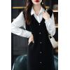 imagechouyatou Womens Sweater Vest Long Dress Elegant Below Knee Knitted Overall Dress Sleeveless Jumper Midi DressBlack