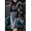 imagechouyatou Womens Sweater Vest Long Dress Elegant Below Knee Knitted Overall Dress Sleeveless Jumper Midi DressGray