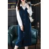 imagechouyatou Womens Sweater Vest Long Dress Elegant Below Knee Knitted Overall Dress Sleeveless Jumper Midi DressNavy Blue
