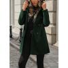 imagechouyatou Womens Winter Double Breasted Hooded Wool Coat Notch Collar Trench Coat PeacoatGreen
